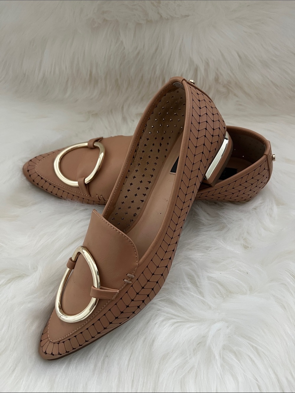 Jones New York Cognac Loafers with Gold Ring Detail